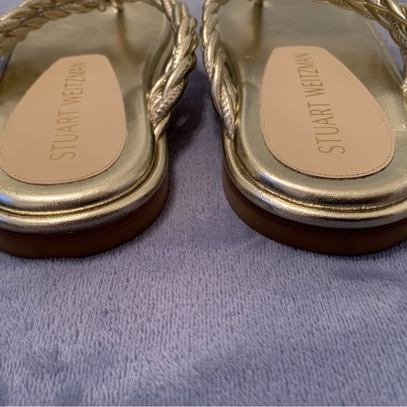 Stuart Weitzman Women’s Metallic Napa Woven Calypso Flat Sandals| size 8 1/2 - Picture 6 of 9